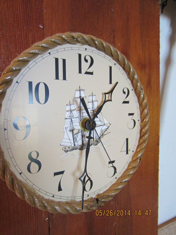 NAUTICAL COLONIAL WOOD & ROPE TALL SHIP CLOCK