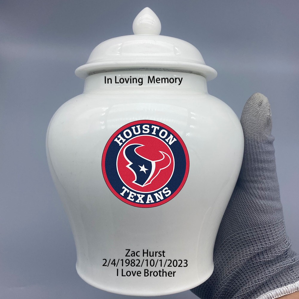 Ceramic Medium Urn for Houston Texans Football Theme, Custom Text