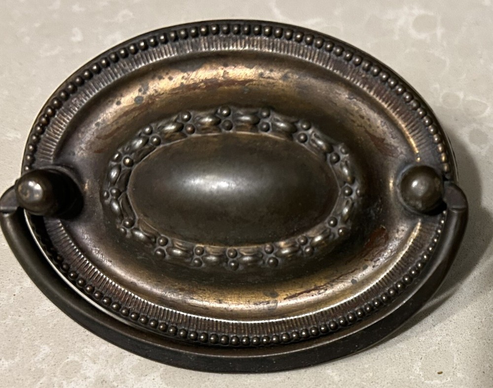 Oval Drop Bail Pull Drawer Handle Aged Brass Color 2 1/2" Centers