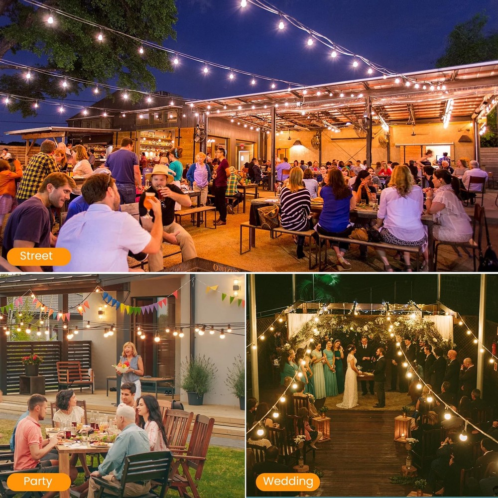 Solar String Lights 100FT Outdoor Edison Bulbs Remote Dimmable