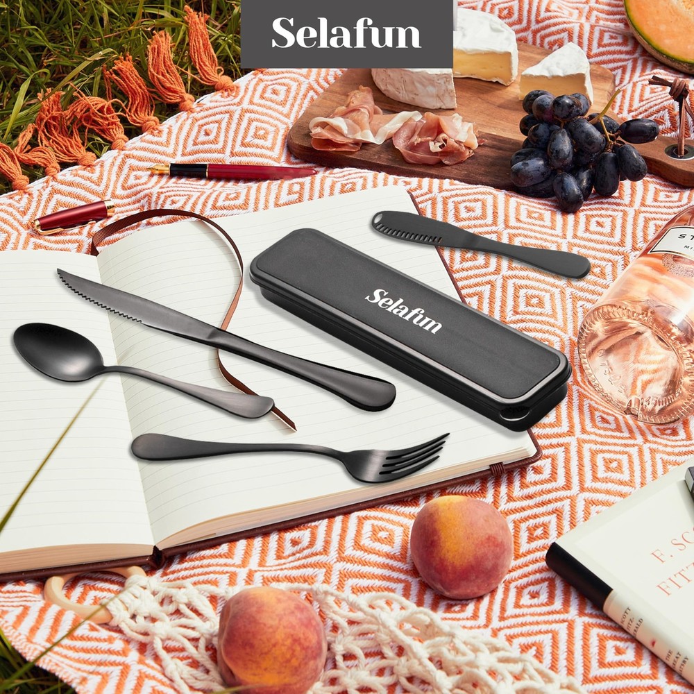 5-Piece Travel Silverware Utensil Set with Case Portable Flatware for Work
