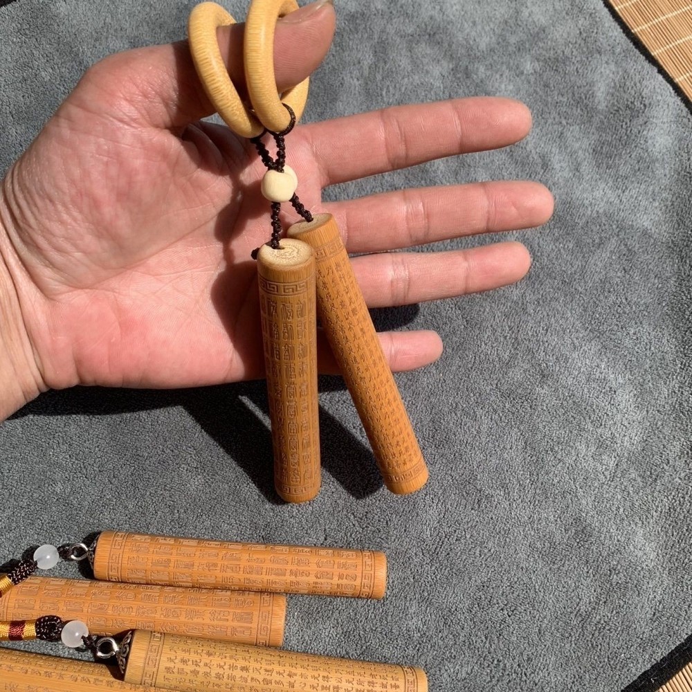 Solid Bamboo Heart Sutra Carving Handheld Wenwan Pendant 10-12cm