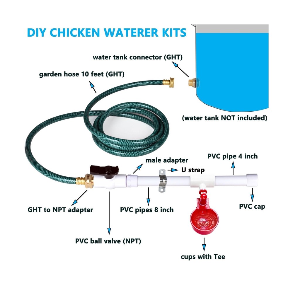 Automatic Chicken Watering System with PVC Pipe (Real Complete Set ... Fast Ship