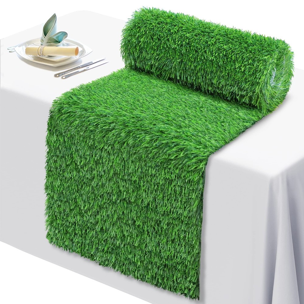 12 x 72 Inch Artificial Grass Dining Table Runner Green Table Decor for Holid...