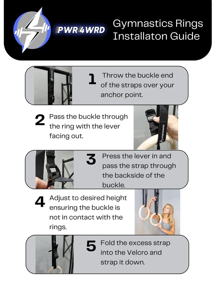 Gymnastic Rings - Durable Home Workout Equipment w/Adjustable Straps & Secure...