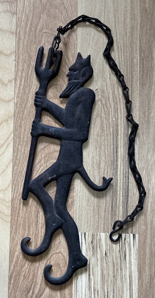 John Wright Damper Devil Cast Iron Fireplace Damper Pull w/chain VTG