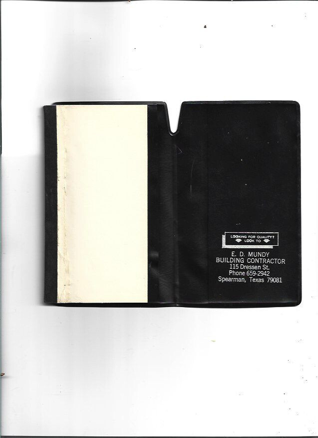 Vintage Spearman Texas E D Mundy Building Contractor Pocket Notebook