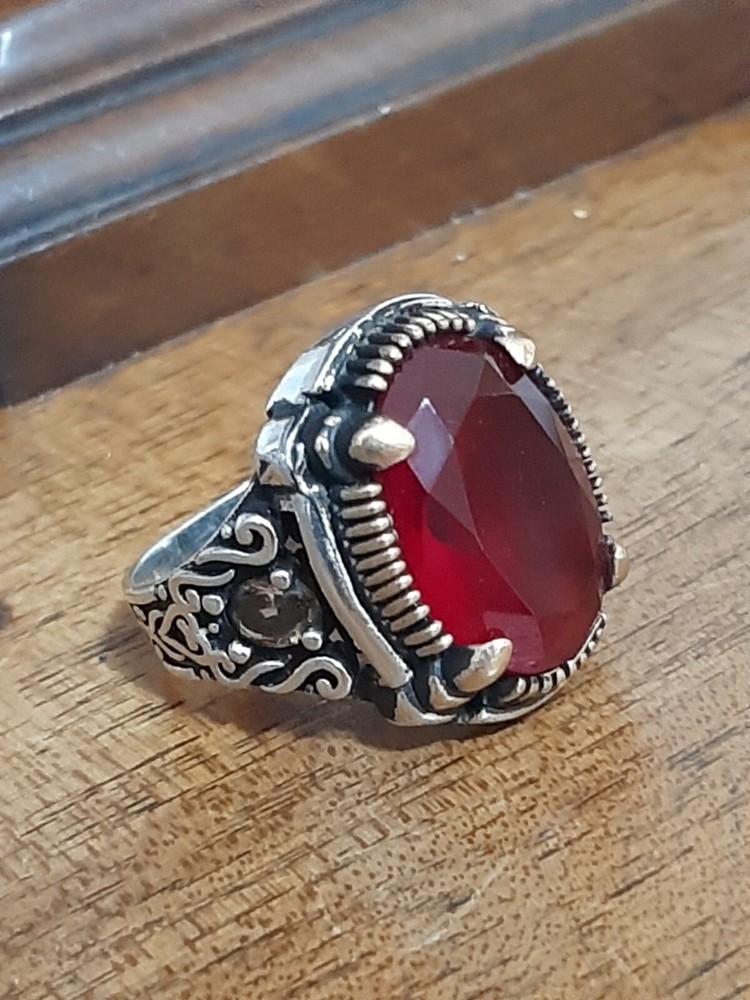 Men 925 Silver Ring Solitaire Ruby Spinel Ring Man Sterling $