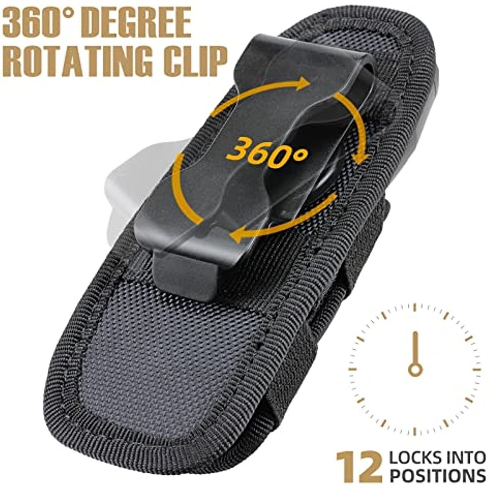 2Pcs Tactical Flashlight Pouch Holster Rotatable Flashlight Holder and Belt Clip