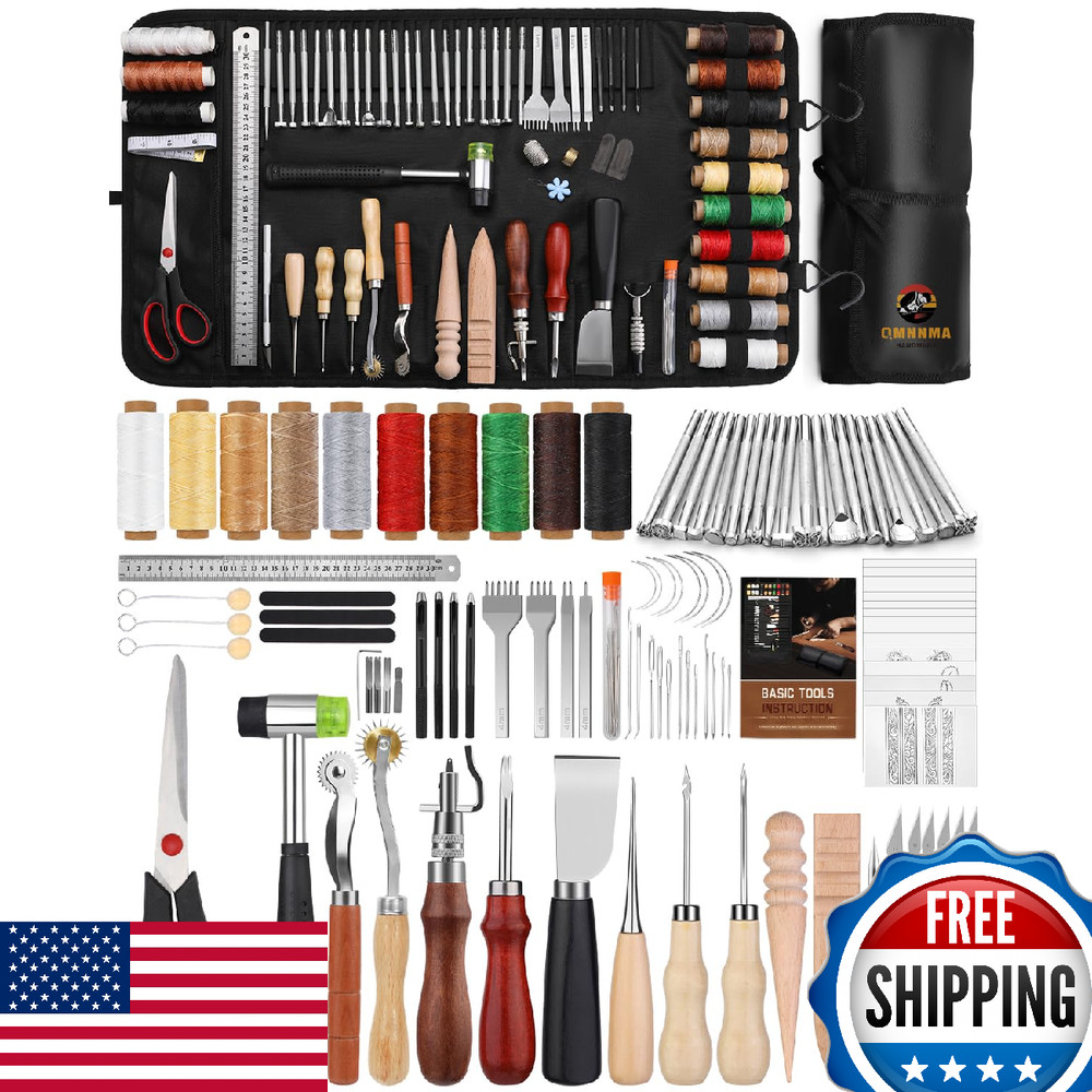 QMNNMA 102PCS Leather Working Tools Crafting Kit w/ Custom Storage Bag
