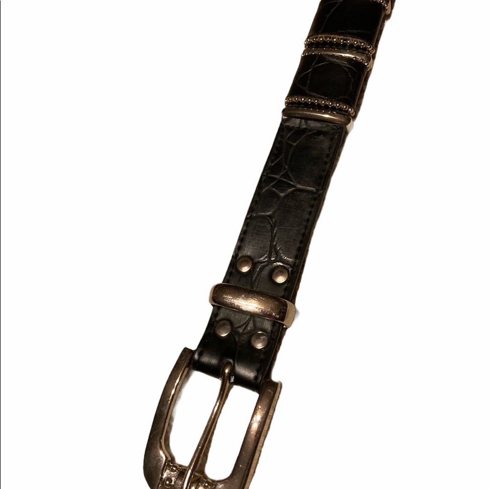 Faux Crocodile Leather Belt with Silver Hardware