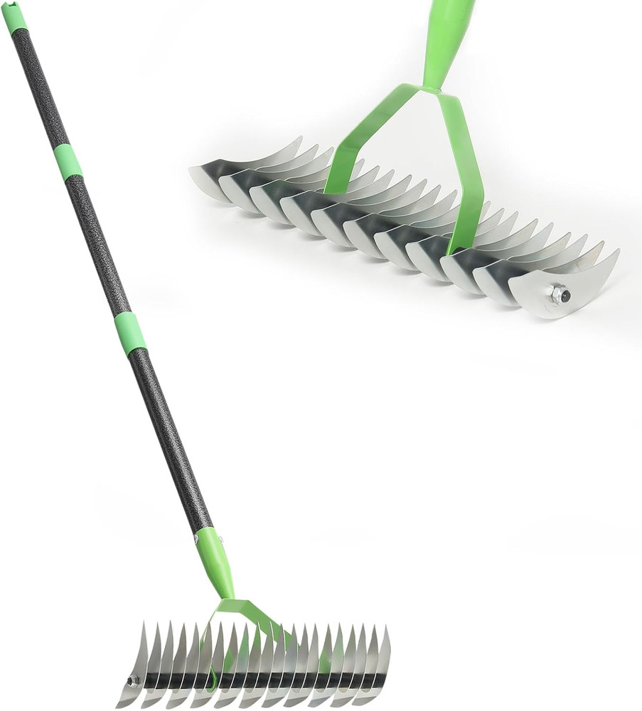 Thatch Rake for Lawns, Dead Grass Dethatcher Rake Removal Tool Heavy Duty Long H