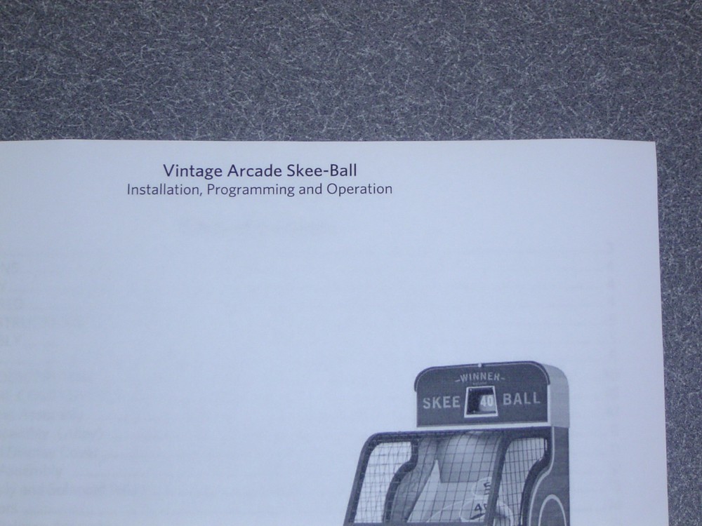 Vintage Arcade Skee Ball Installation, Programming and Operation Manual