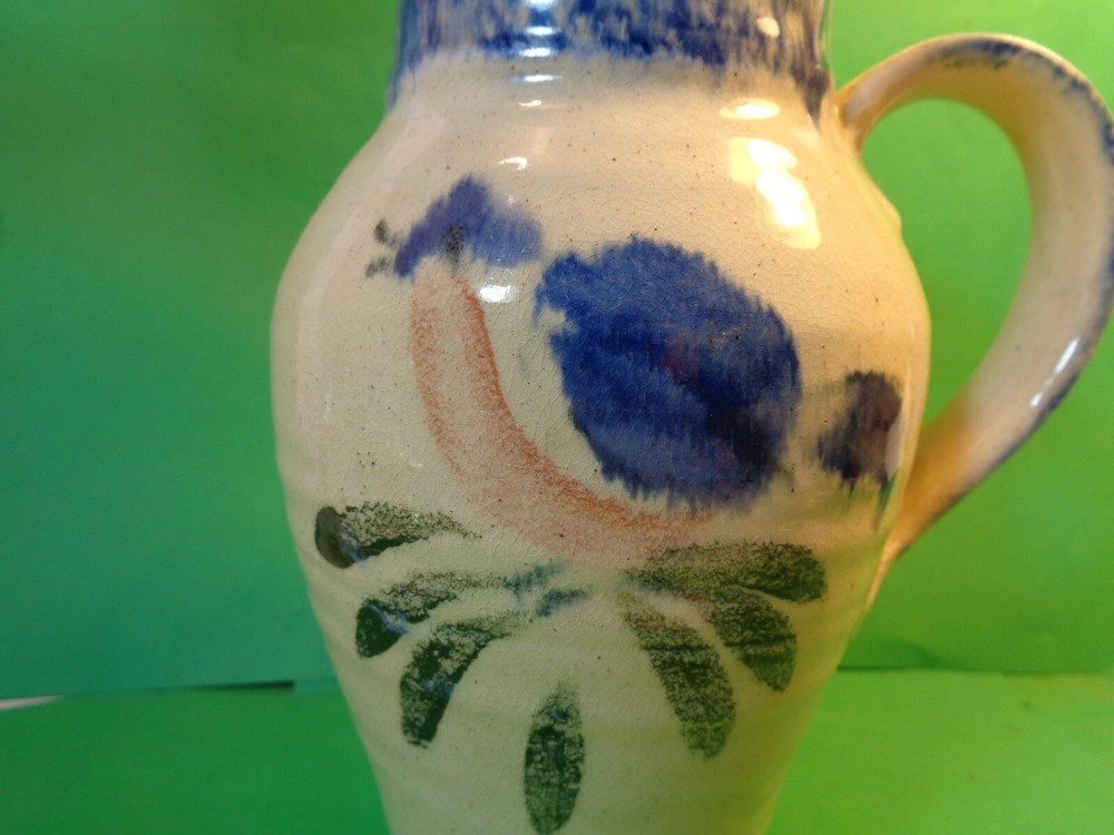 Studio Pottery 8 1/2" Pitcher, Bird Pattern, Signed (Used/EUC)