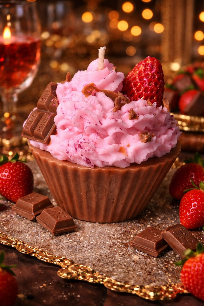 Strawberry Chocolate Cupcake Candle
