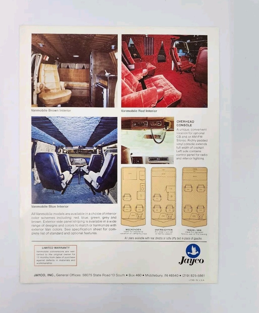 Vintage Jayco Vanmobile Conversion Van One-Page Sales Brochure