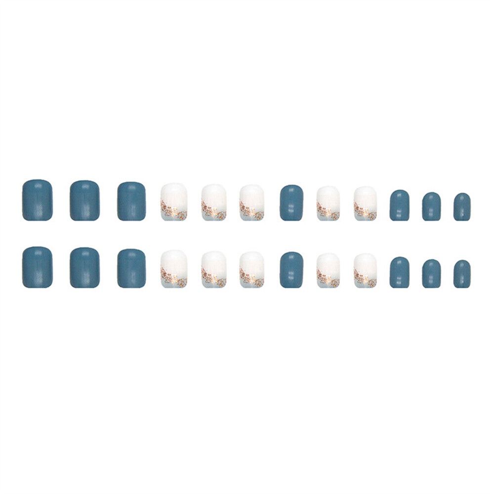 Gradient False Nail Short Square Press on Nails for Finger Nails Art 24pcs