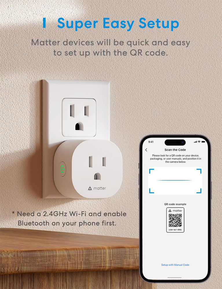 Matter Smart Plug Mini, Easy Setup, 100% Privacy, Compact Size, Support Apple Ho