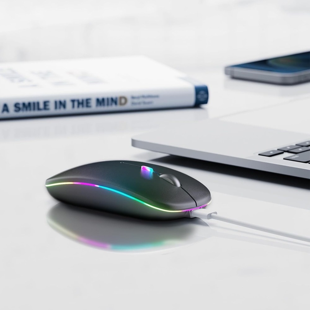 Bluetooth 5.2 Wireless Mouse Rechargeable - Silent LED Mouse for iPad MacBook PC