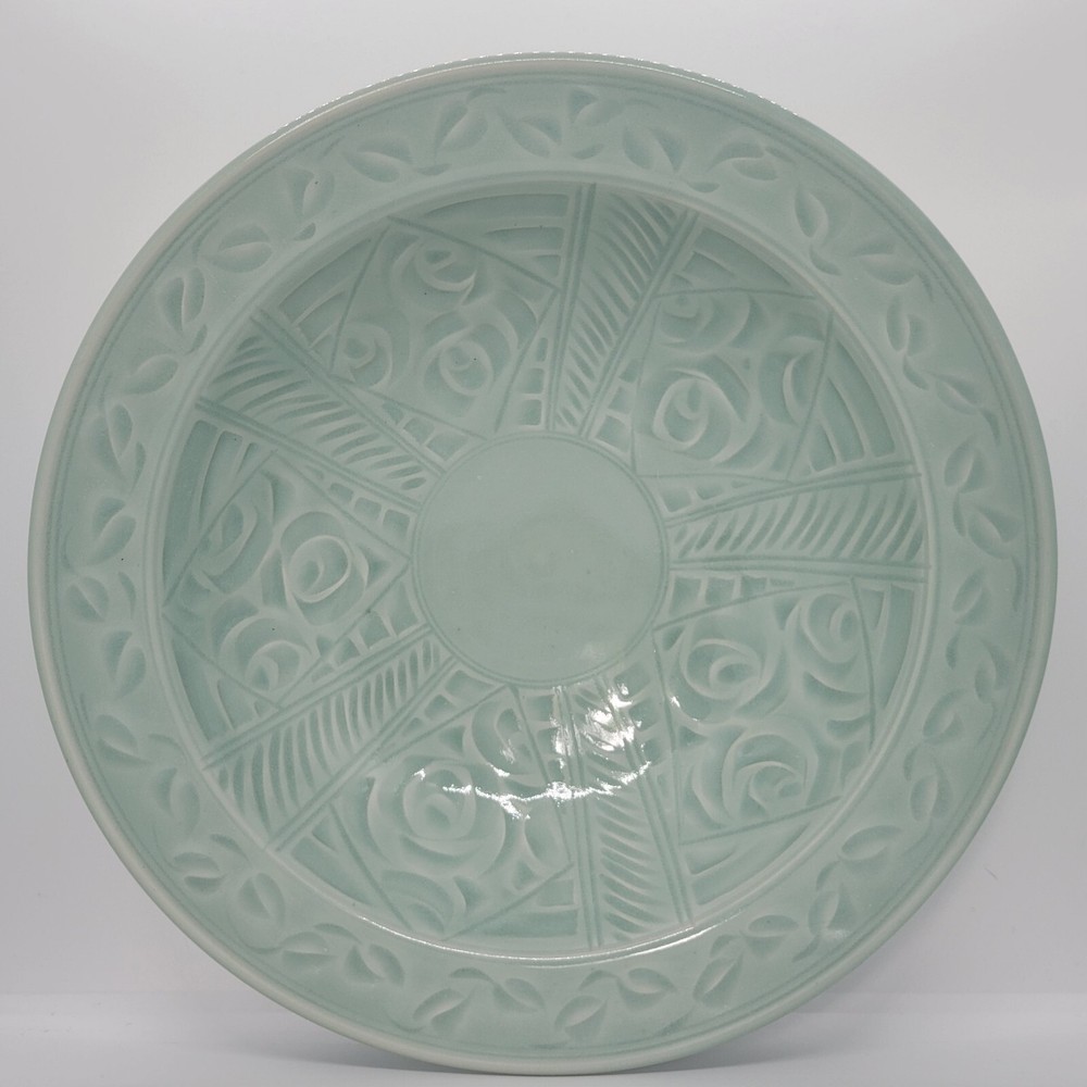 Celadon Glazed Porcelain Bowl 10.75" Signed K Thomas '95