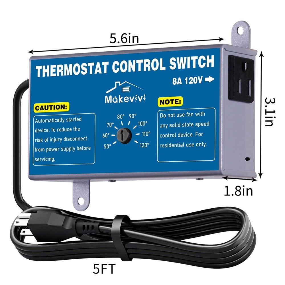 2 Pack Thermostat Controller for Attic Fan, Adjustable Temperature Control Sw...