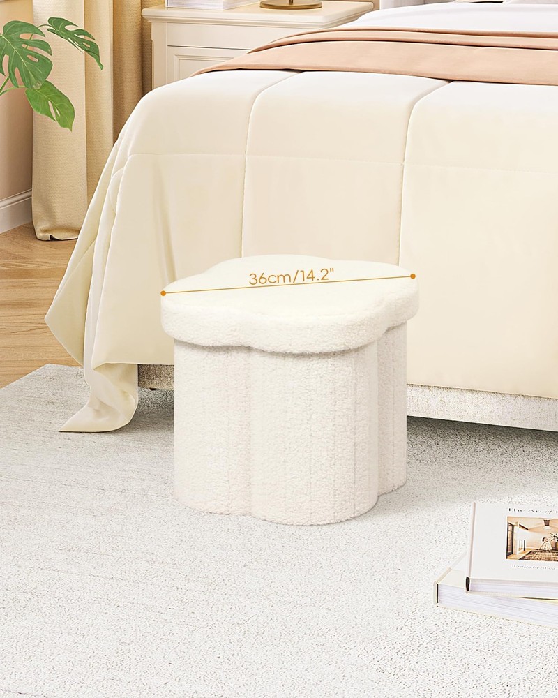 Teddy Fur Ottoman, Flower Shaped Storage Cube, Compact Footrest