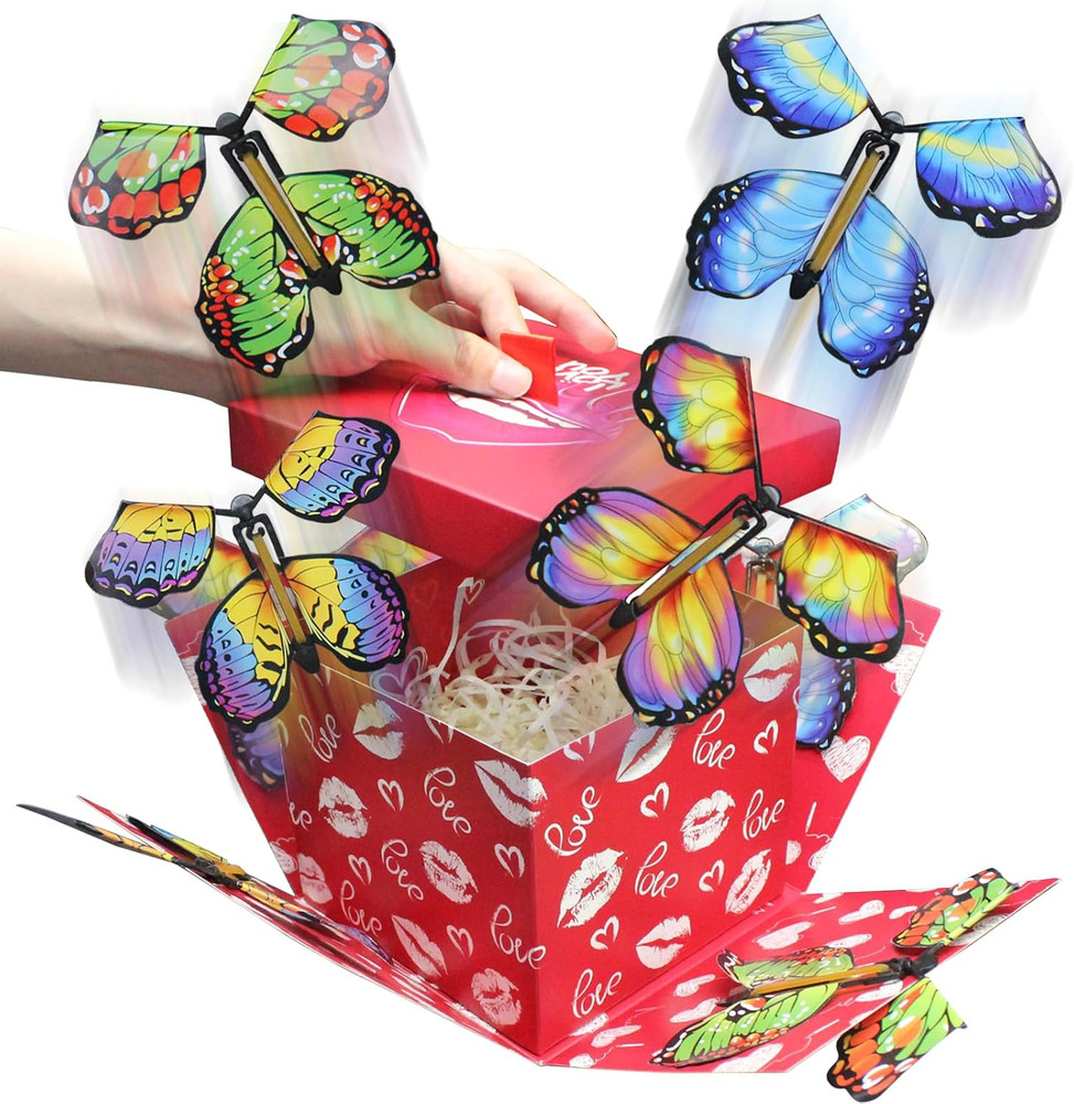 Timisea Butterfly Explosion Gift Box 2-Layer 6 Butterflies Red Lips Surprise