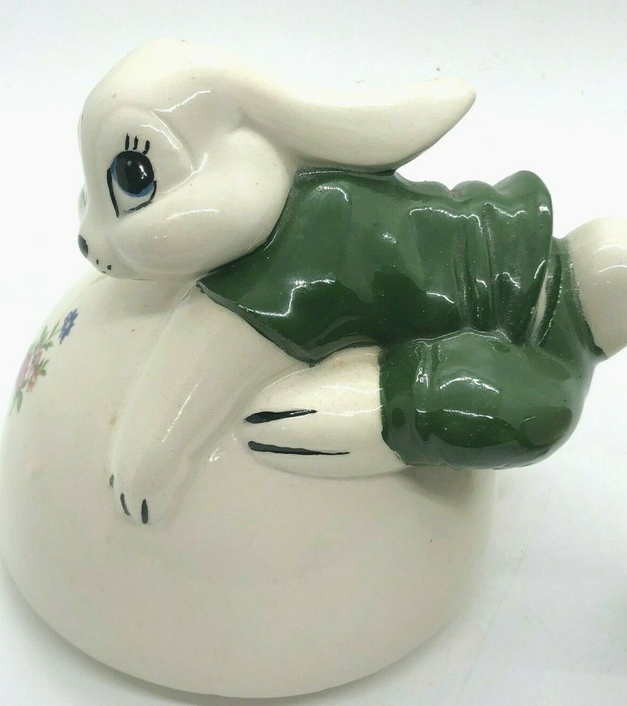 Vtg Ceramic Hobbyist Easter Bunny Rabbit 2 Pc Candy Dish Decor Flower Decals 7"