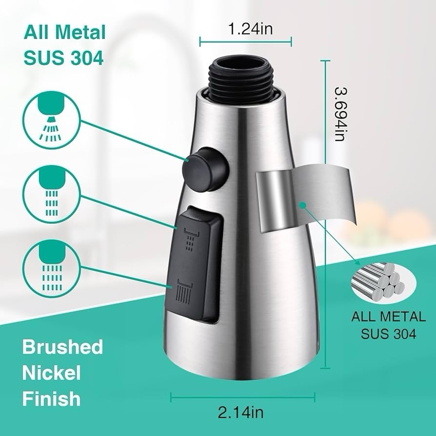 (UTD)Metal Kitchen Faucet Head Replacement, 3-Function Pull Down Spray Head