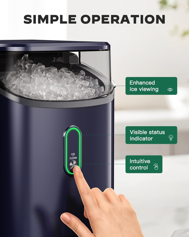 Nugget Ice Maker Countertop, Pebble Ice Maker with Soft Chewable Ice, One-Cli...