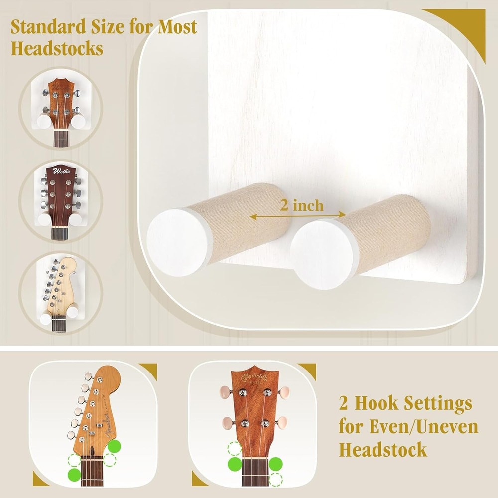 Rustic Wood Guitar Wall Mounts - 2 Pack