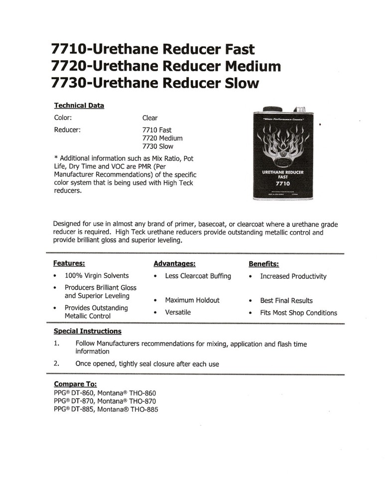 Slow Urethane Reducer Gallon High Teck 7730 Universal Urethane Reducer