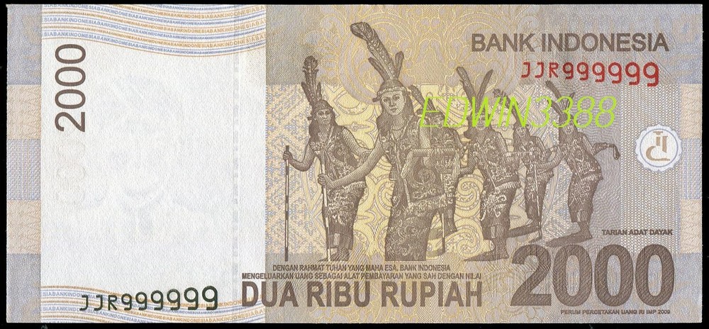 Indonesia 2000 Rupiah 2013, Solid 9, JJR 999999 (UNC)