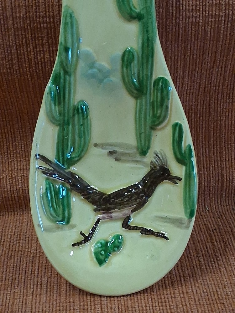 Cactus & Bird Design Ceramic Spoon Rest Yellow