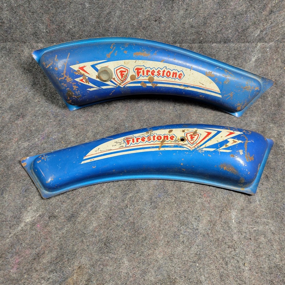 Vintage Firestone Bicycle Tank With Push Button Horn ( Untested) Blue And White
