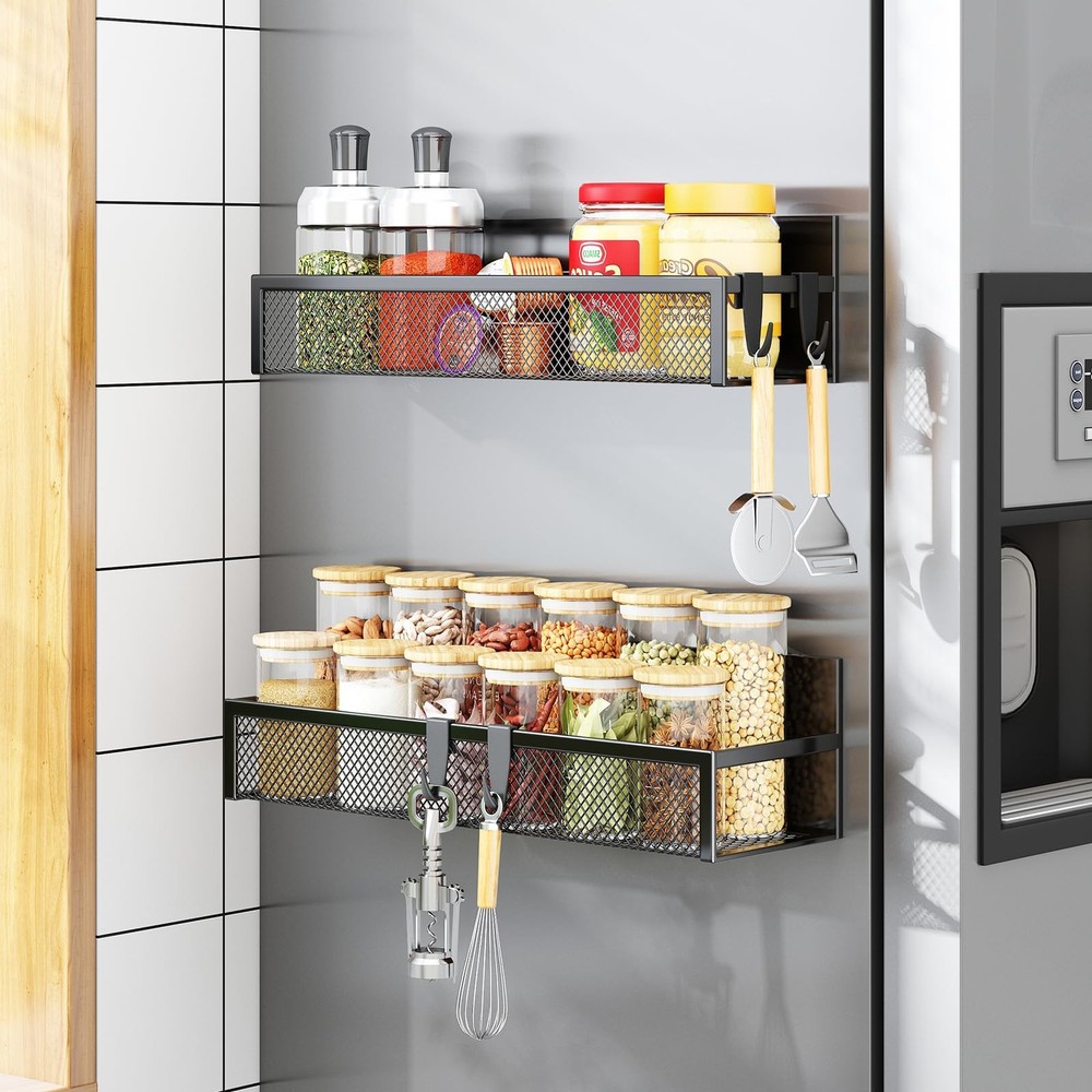 Aufworld Magnetic Spice Rack for Refrigerator, 2 Pack 2 Pack, Black