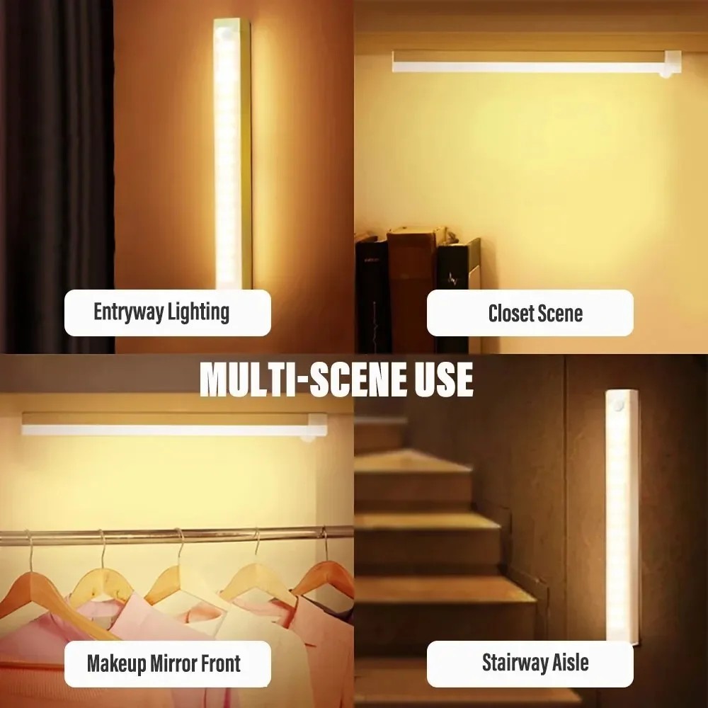LED Motion Sensor Under Cabinet Closet Light USB Rechargeable Kitchen Strip Lamp