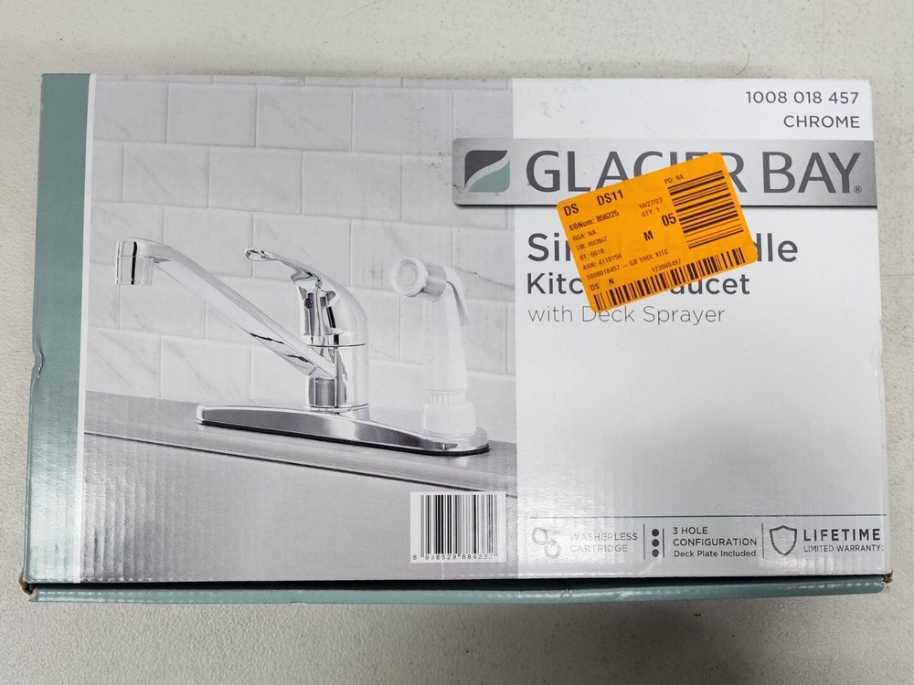 Single-Handle Standard Kitchen Faucet in Polished Chrome with White Deck Sprayer