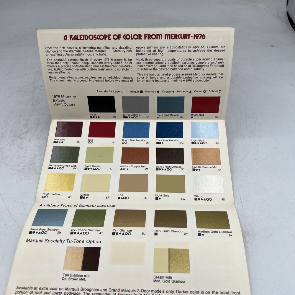 1976 MERCURY PAINT CHIPS / SWATCHES