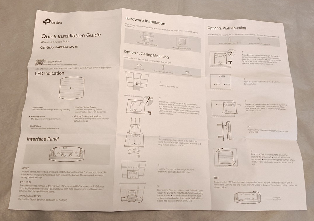 TP-Link AC1350 (EAP225) Wireless MU-MIMO Gigabit Ceiling Mount Access Point v3.8