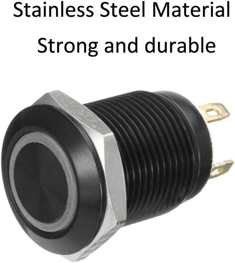 Black Case 12Mm Blue LED Light 2A Momentary Push Button Switch Stainless Waterpr