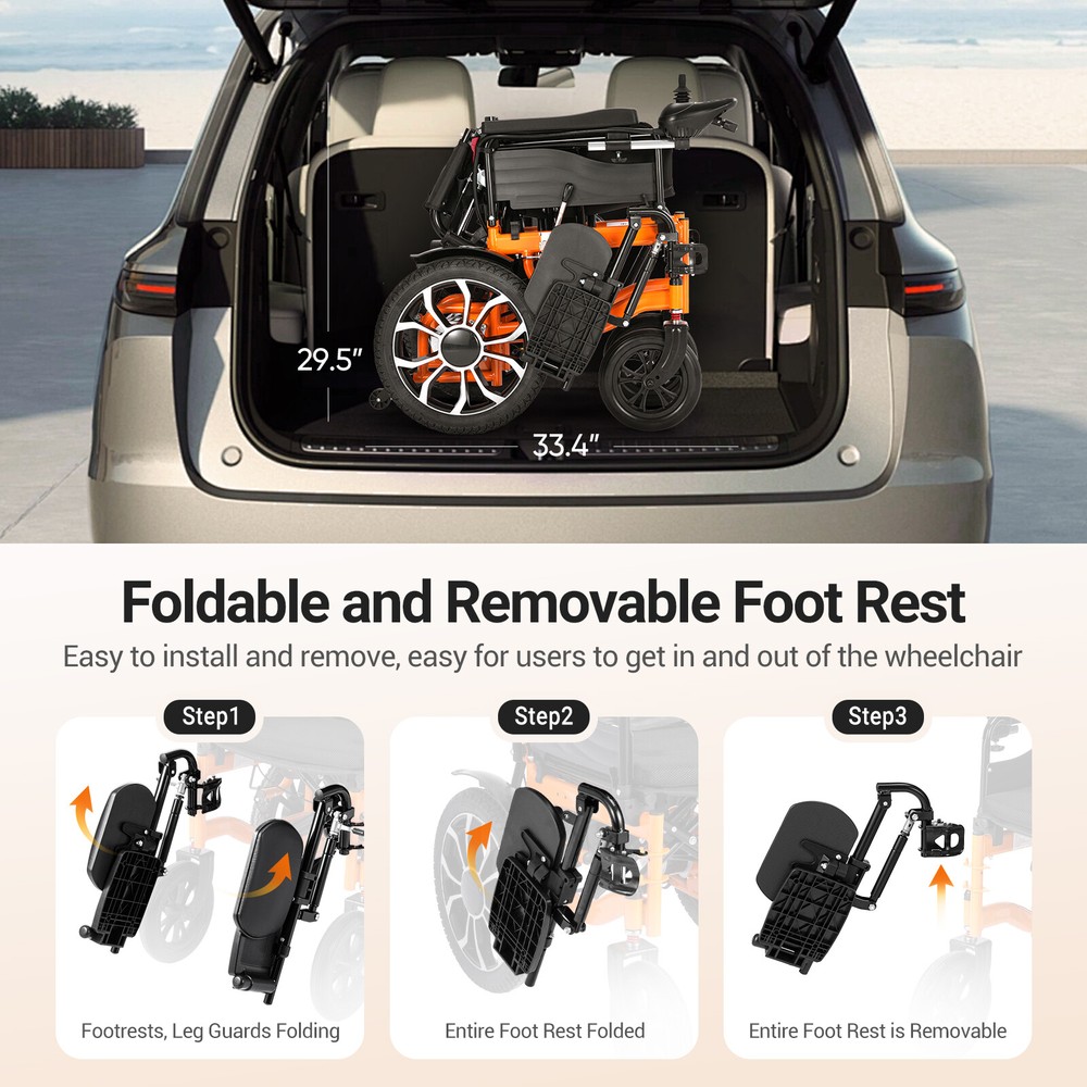 Electric Wheelchair Reclining Foldable Lightweight Mobility Aid Motorized Wheels