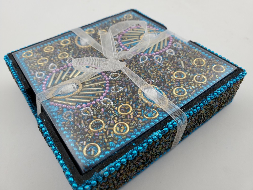 Boho Style Teal Coasters NIB Peacock Design