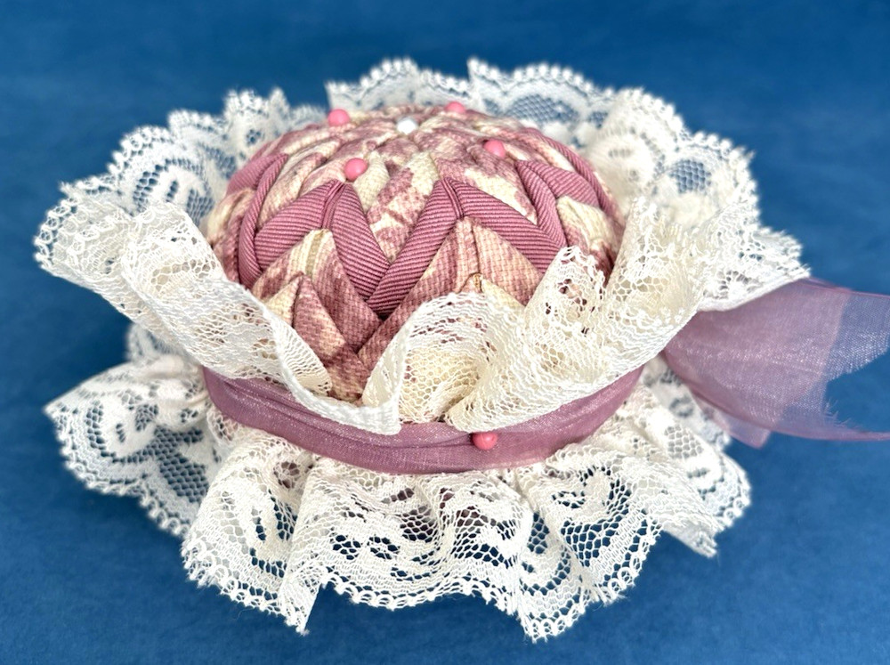 Vintage Round Quilted "Cathedral" Pattern Pin Cushion
