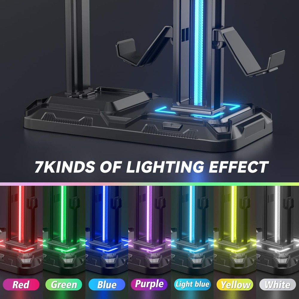 RGB Multi-Controller Holder with 9 Light Modes Rotatable Headphone Hanger Stand