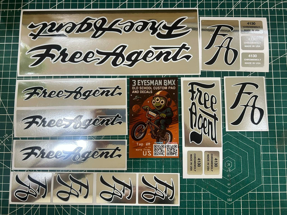 Free agent backing with chrome BMX sticker decals
