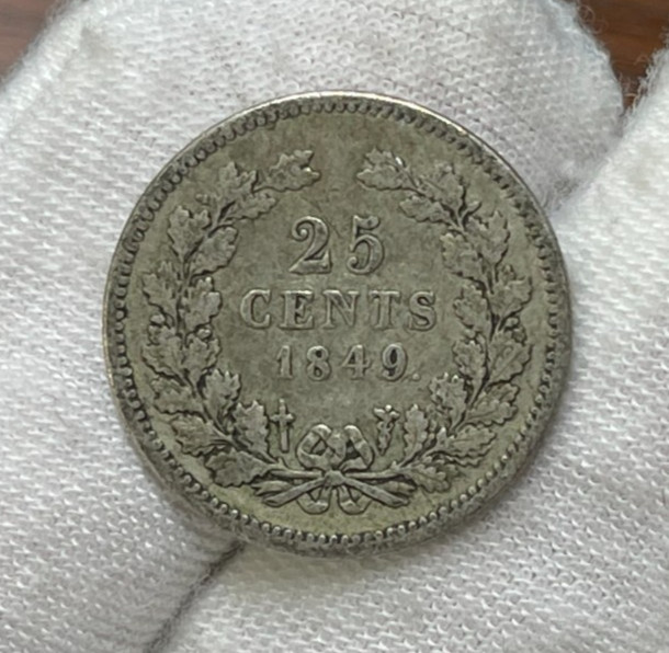 1849 Dot Netherlands 25 Cents Silver Coin
