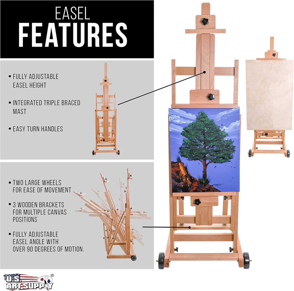 Master Multi-Function Studio Artist Wooden Floor Easel - Large Adjustable H-Fram