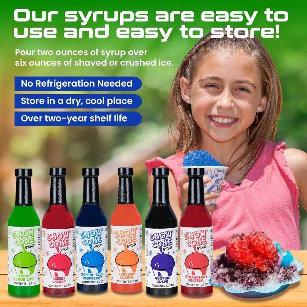 Refreshing 12.7oz Snow Cone Syrup Variety Pack - Includes Orange, Cherry & More