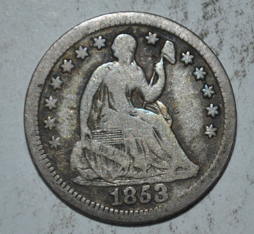 1853 No Arrows Seated Liberty HALF Dime  {{{C385